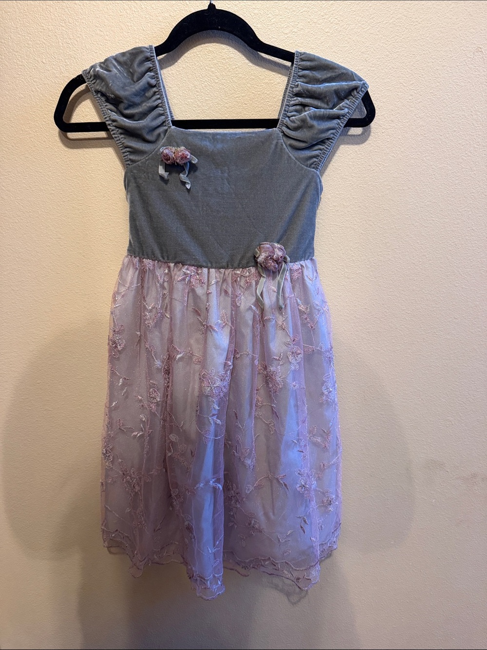 Laura Ashley Girls' Lavender and Gray Floral Tulle Dress